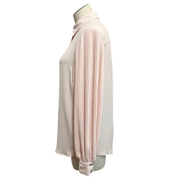 T Tahari Womens Blush Pink Pleated Balloon Sleeve Button Up Work Shirt Sz XS - Picture 4 of 13
